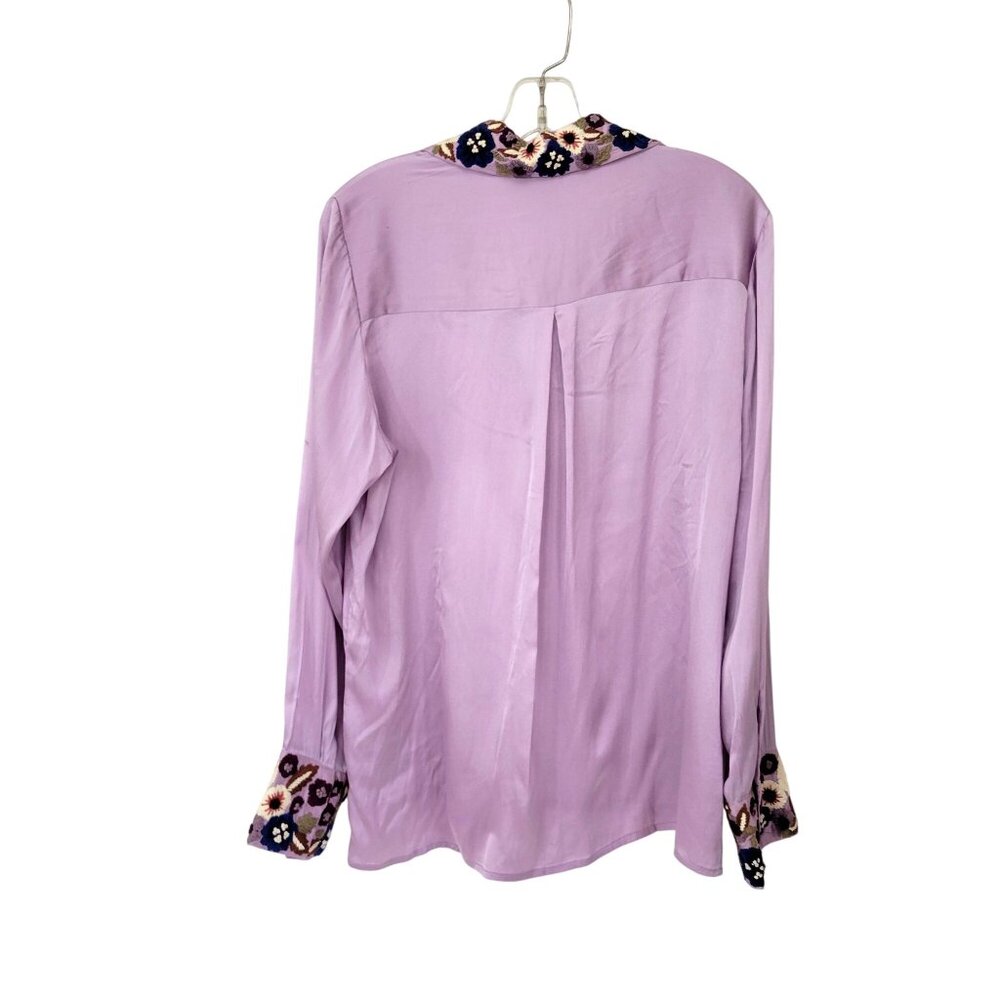 La Fuori Lavender Silk Embroidered Floral Shirt Women's XL with Original Tags - Picture 2 of 9